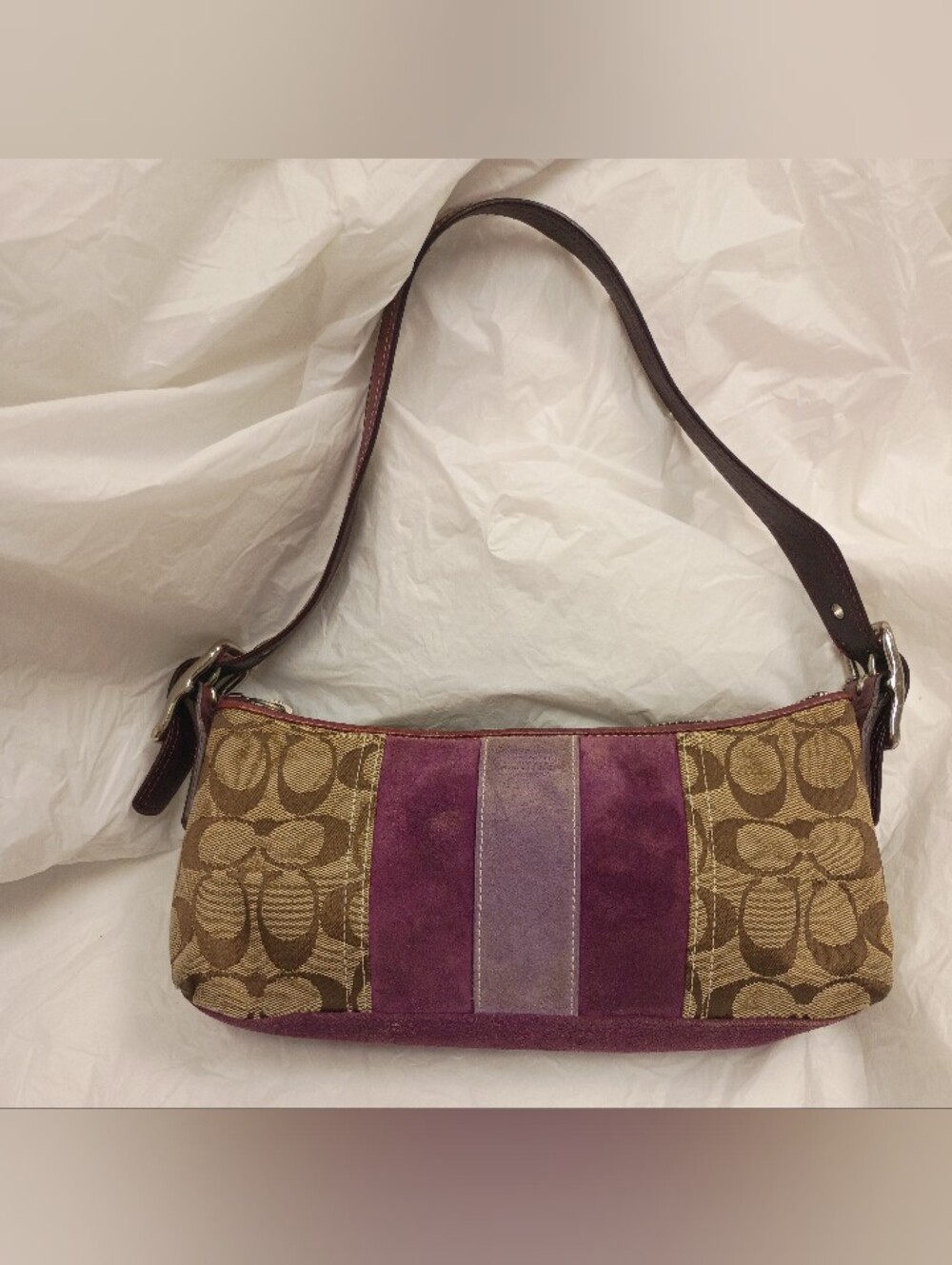 Vintage Coach Purple Suede & Signature Shoulder Bag